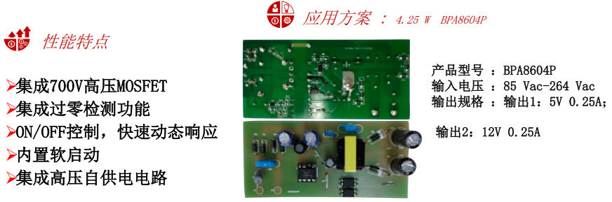 BPA8604P（5V 0.25A/12V 0.25A）集成过零检测反激式微波炉芯片方案