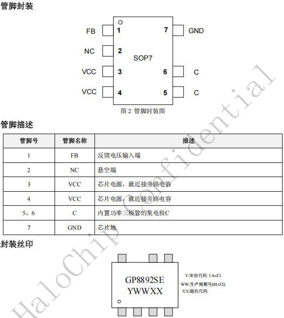 GP8892SEH贴片SOP7省外围5V2A隔离型原边反馈芯片直接替代MT3723