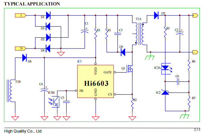 HI6603是什么芯片？HI6603反激PSR芯片解析(技术规格 典型应用图)
