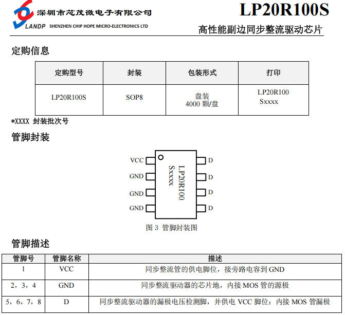 LP20R100S同步整流芯片选型：100V耐压，18W~40W反激正激都能用